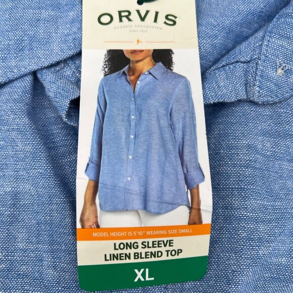 Orvis XL Light Blue Long Sleeve Linen Blend Button-Up Shirt‎ NWT - Picture 4 of 9